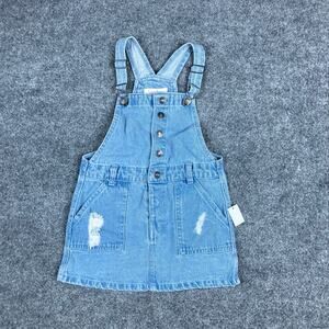 Jessica Simpson Overall Dress Girls 4T Blue Denim Distressed Jumper